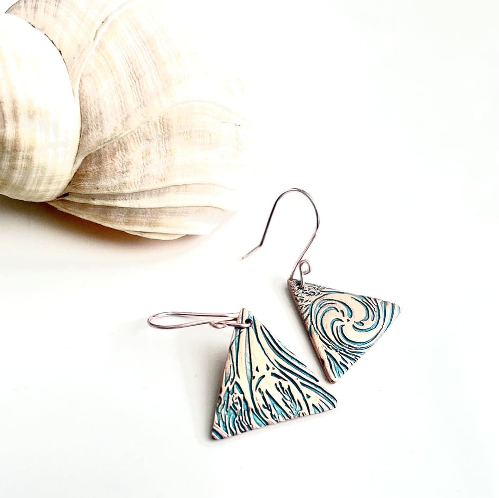 Copper Tiangle Handcrafted Drop Earrings - Image 5