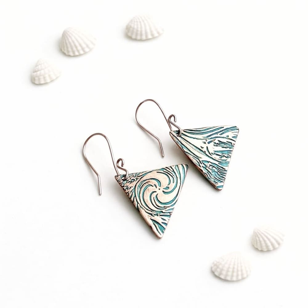 Copper Tiangle Handcrafted Drop Earrings - Image 2
