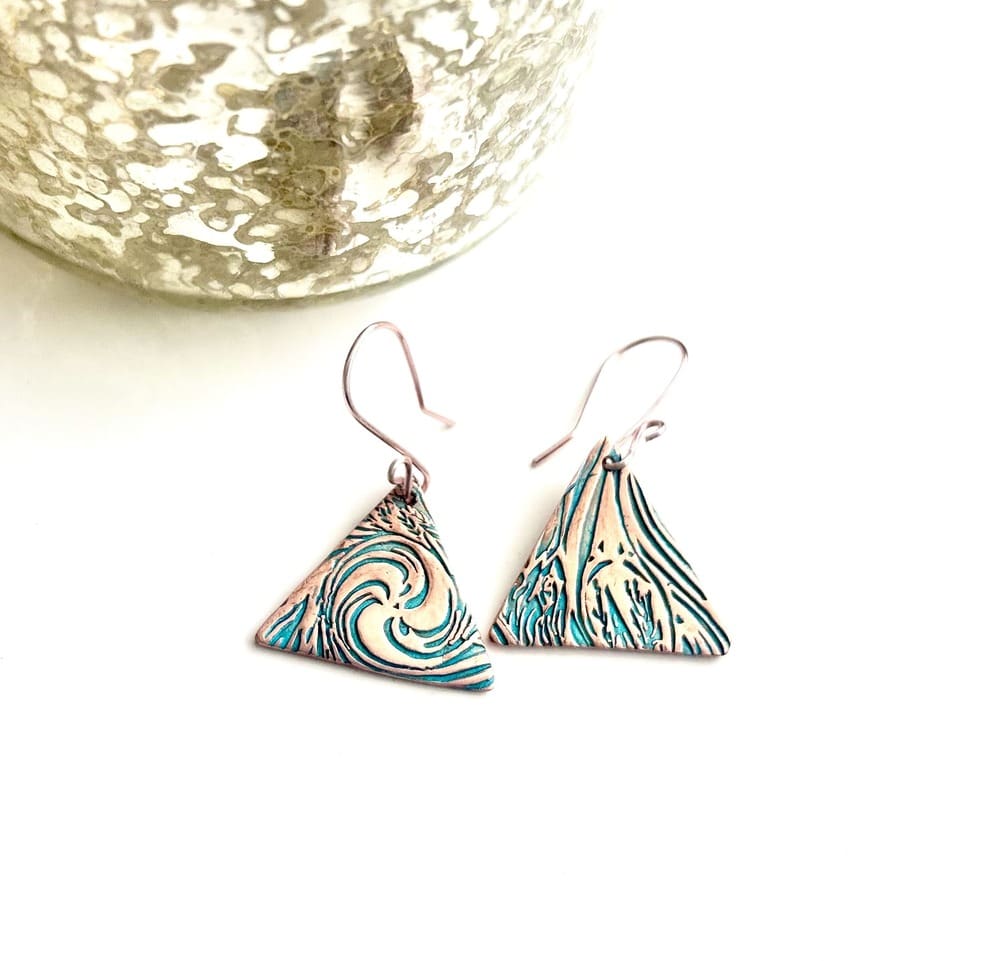 Copper Tiangle Handcrafted Drop Earrings - Image 3