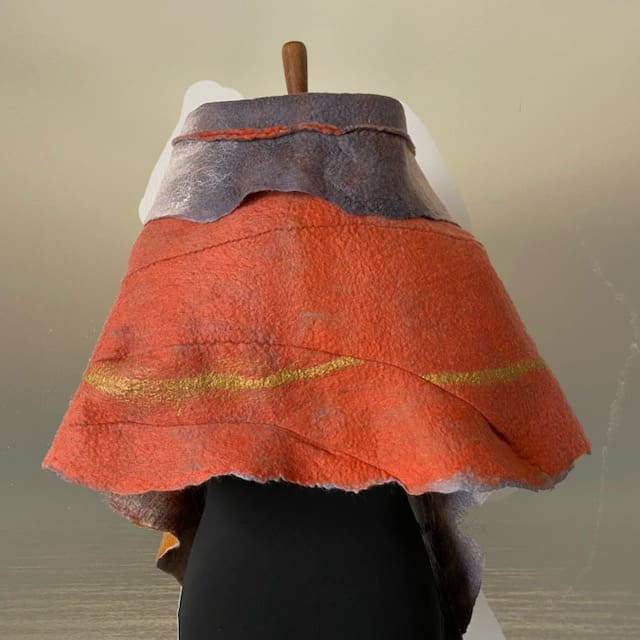 Grey Orange Handmade Felt Shawl with Shibori Details Reversible - Image 5