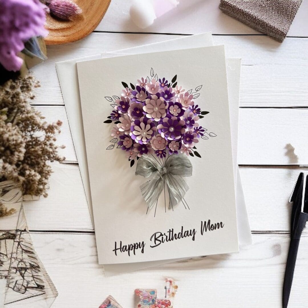 3D Floral Birthday Card A5 | Handmade Purple Personalised Greeting Card - Image 3