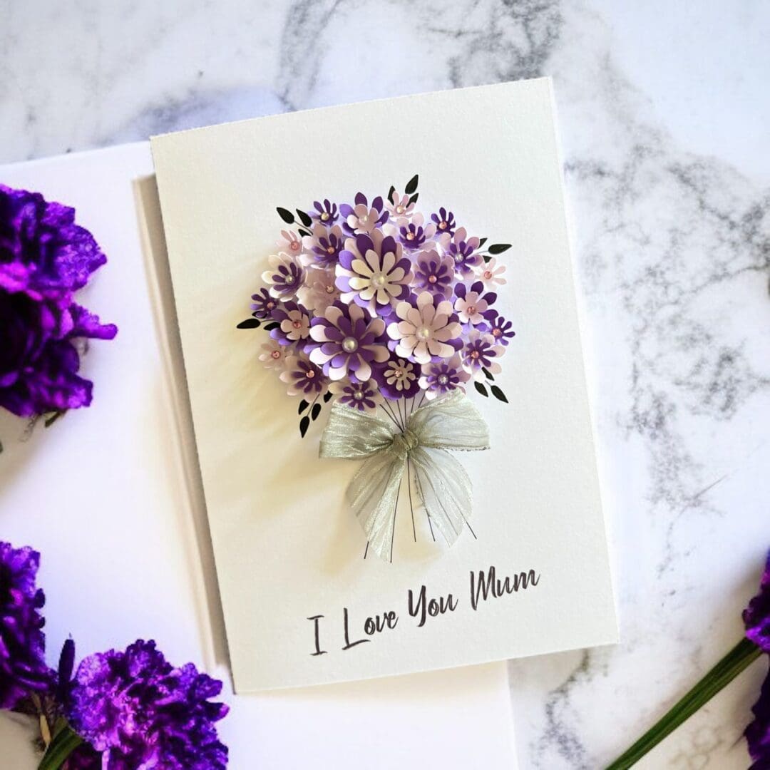 3D Floral Birthday Card A5 | Handmade Purple Personalised Greeting Card - Image 2