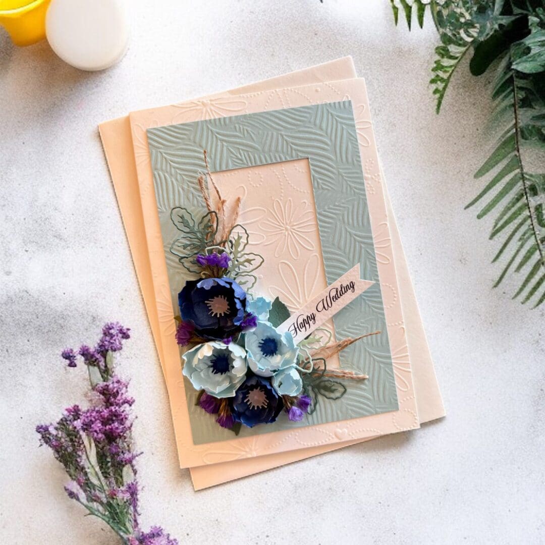 Handmade 3D Floral Wedding Card, Special Occasion Gift, Elegant Wedding Cards - Image 2