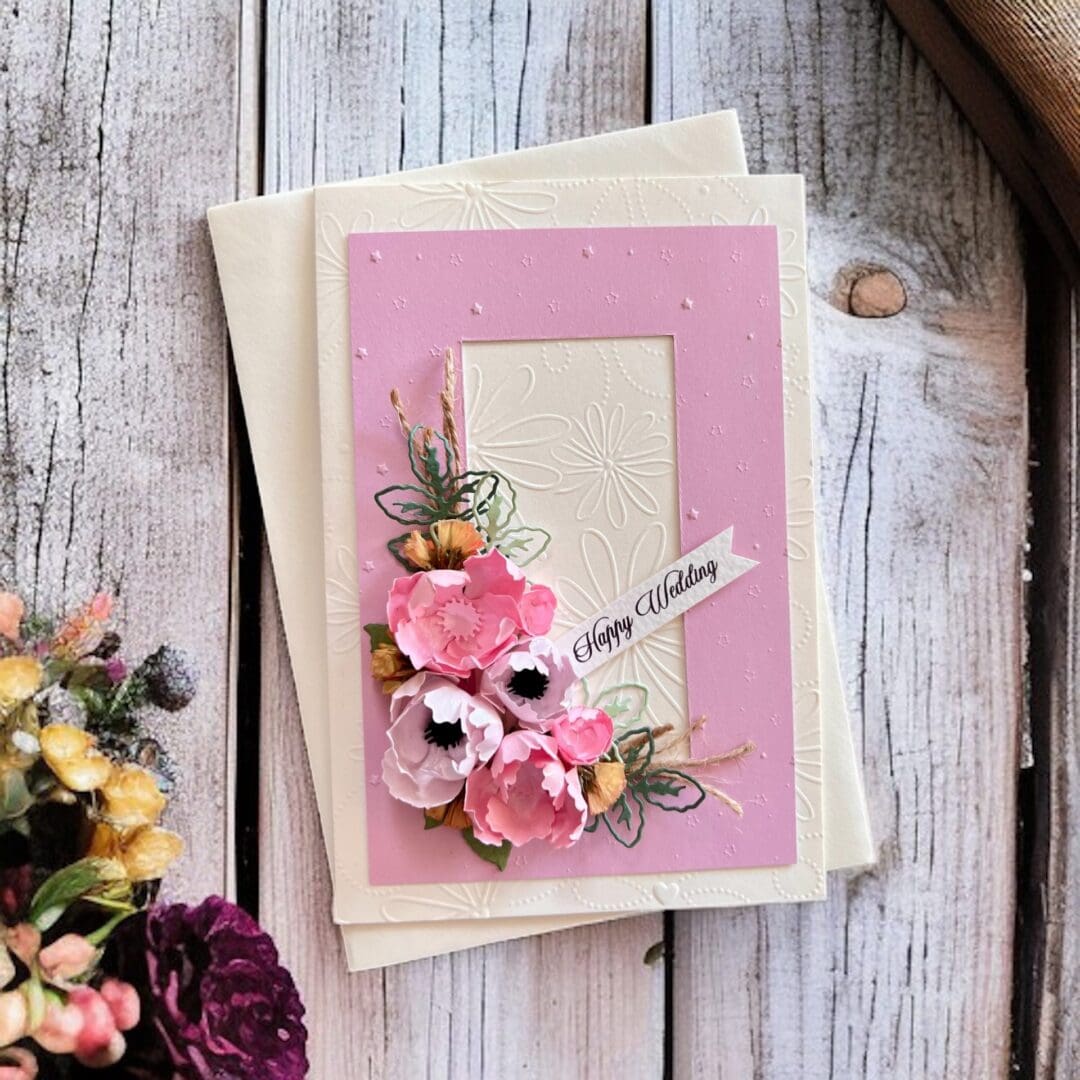 Handmade 3D Floral Wedding Card, Special Occasion Gift, Elegant Wedding Cards - Image 3