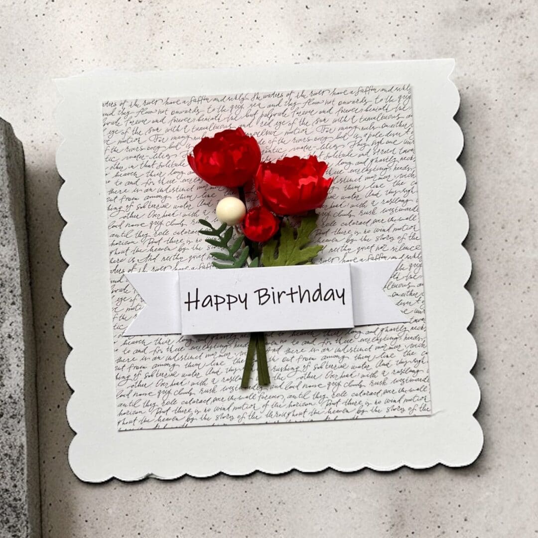 Handmade Floral Happy Birthday Card – Elegant Peonies Greeting Card with Envelope – Luxury Handmade Birthday Card - Image 5