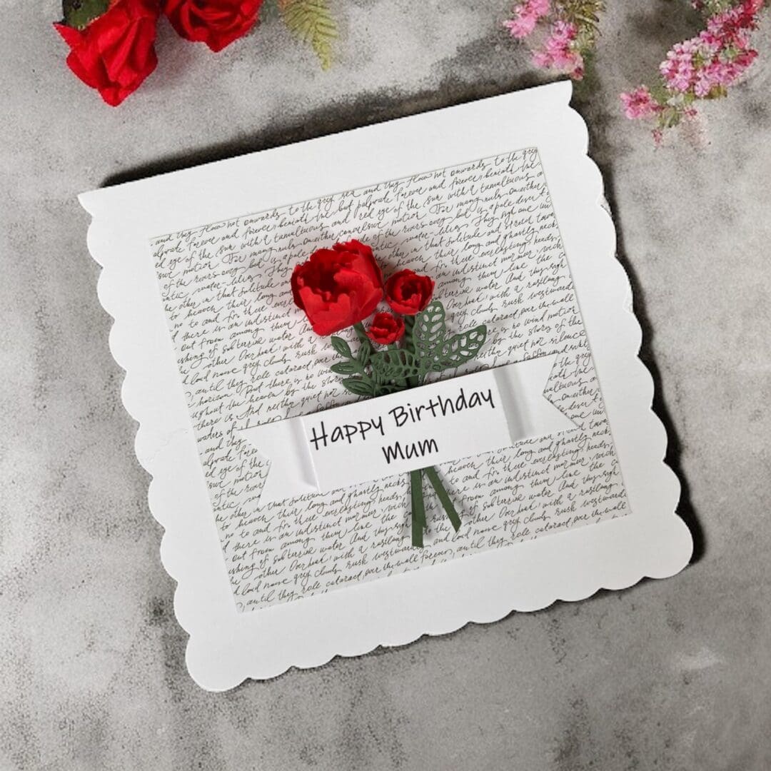 Handmade Floral Happy Birthday Card – Elegant Peonies Greeting Card with Envelope – Luxury Handmade Birthday Card - Image 4
