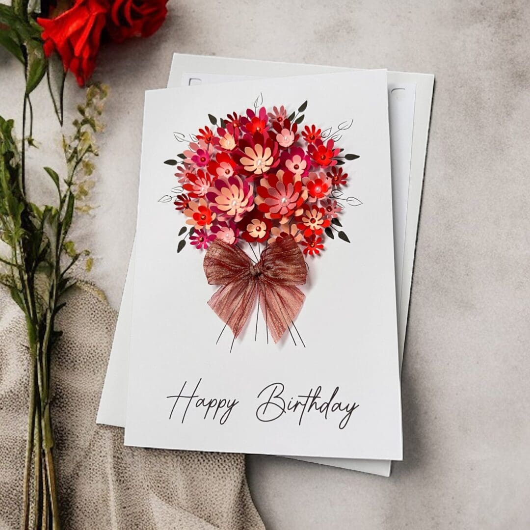 3D Floral Birthday Card A5 | Handmade Red Personalised Greeting Card - Image 3