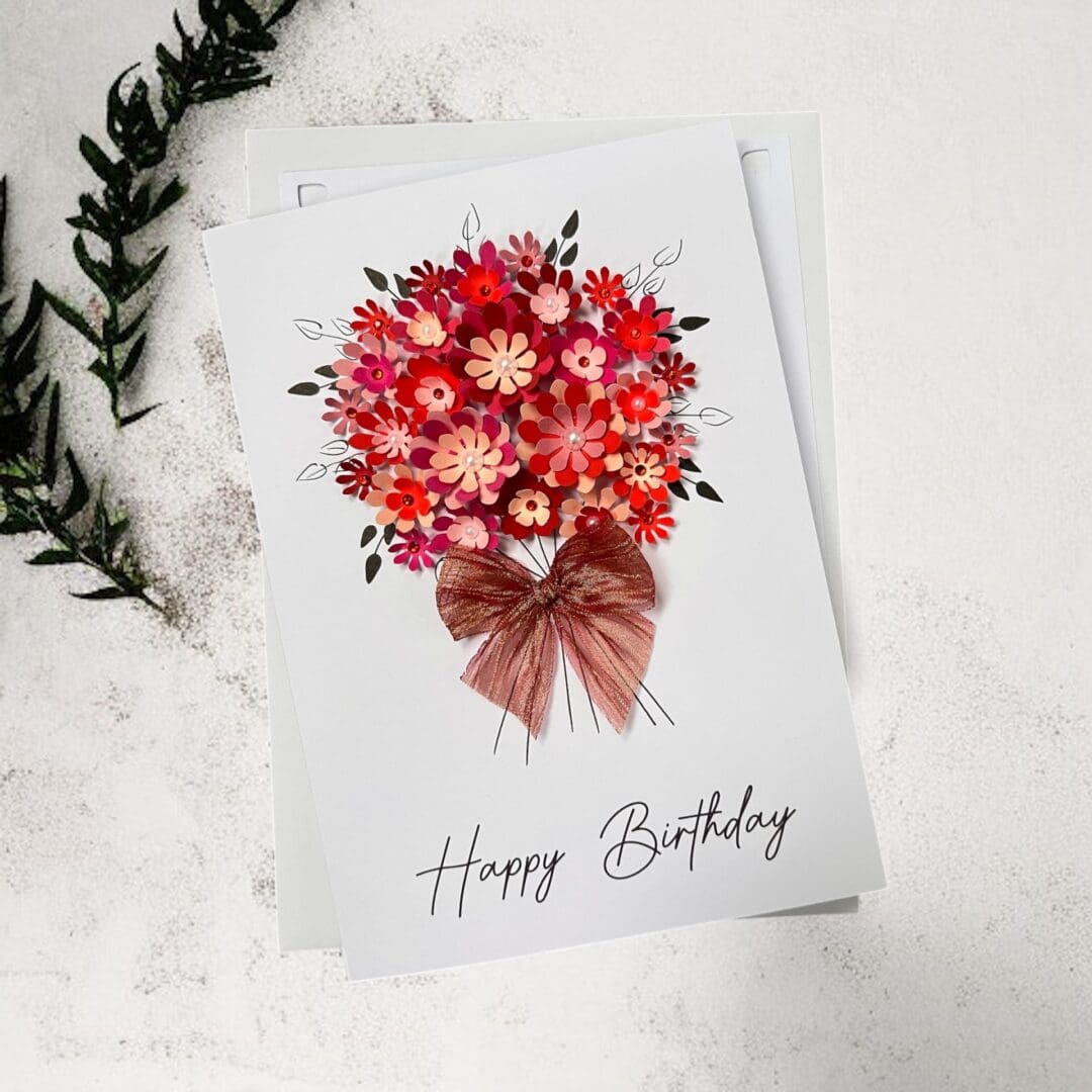3D Floral Birthday Card A5 | Handmade Red Personalised Greeting Card - Image 2