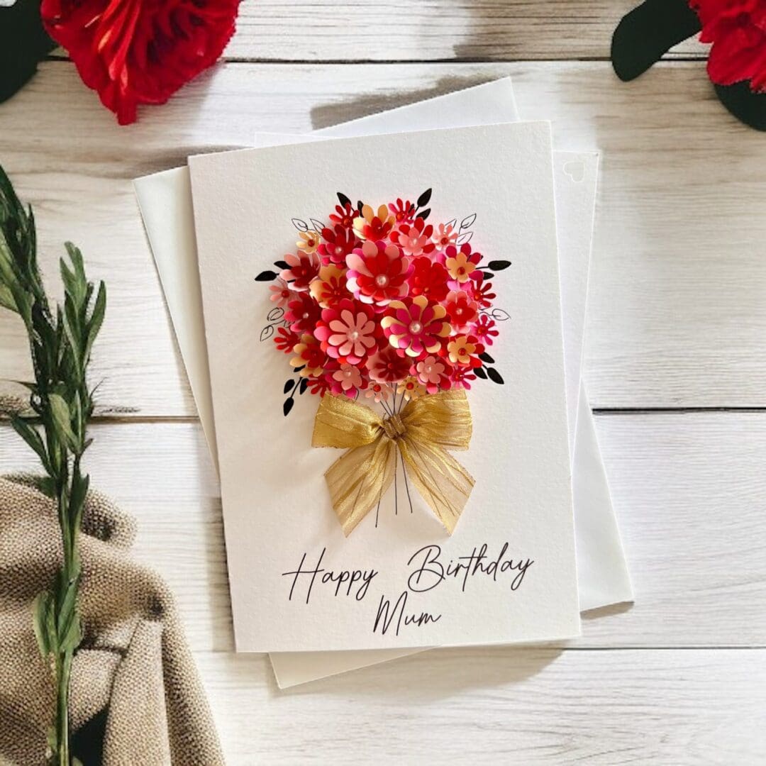 3D Floral Birthday Card A5 | Handmade Red Personalised Greeting Card - Image 4