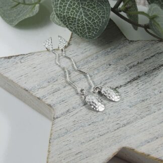 long silver geometric dropper earrings