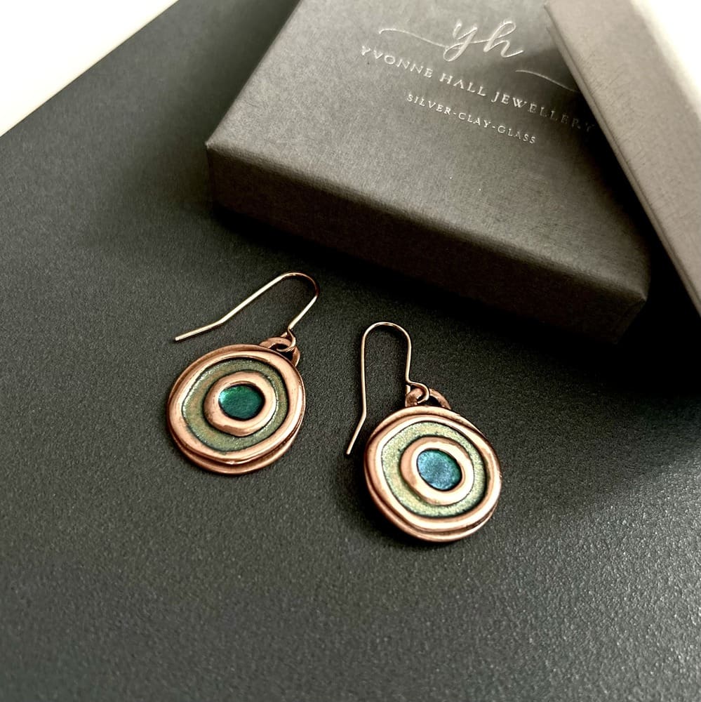 Small Copper Hand-Painted Drop Earrings - Image 4