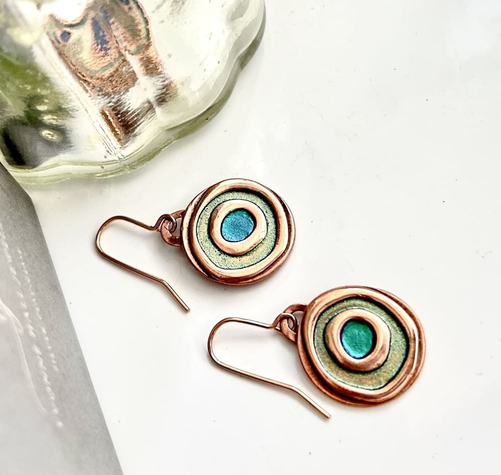 Small Copper Hand-Painted Drop Earrings - Image 6