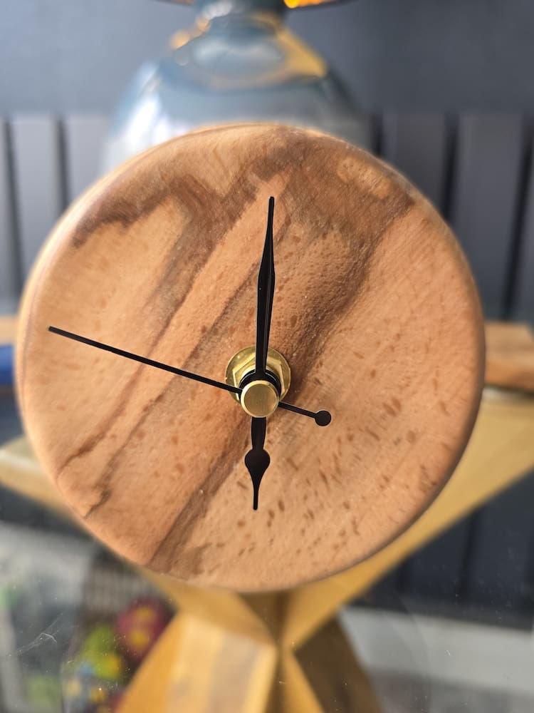 Sculptural Wooden Mantle Clock Flaming Beech - Image 2