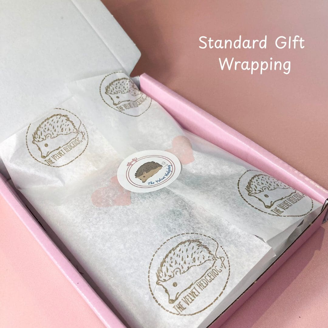 Your order will come wrapped in hand stamped tissue paper, will be sealed with a logo sticker before being placed in a box for postage