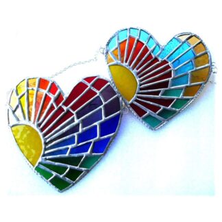 Sun Heart stained glass suncatcher rainbow or sunset sea handmade