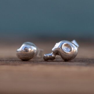Small unique recycled silver pasta cast stud earrings organically shaped
