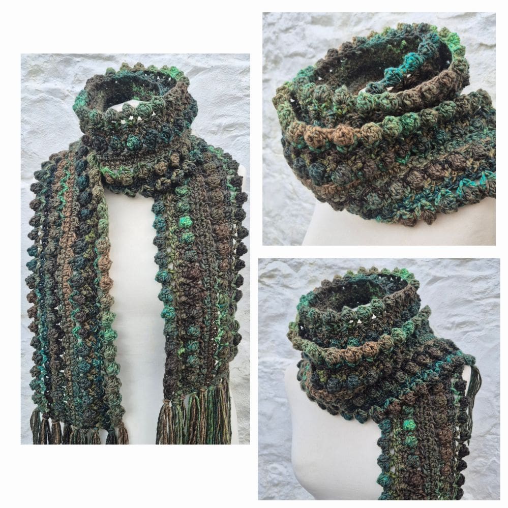 beautiful crochet scarf in green