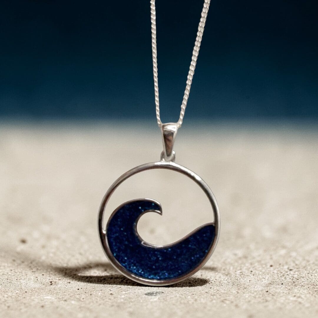 Sterling Silver and Navy Resin Wave Pendant