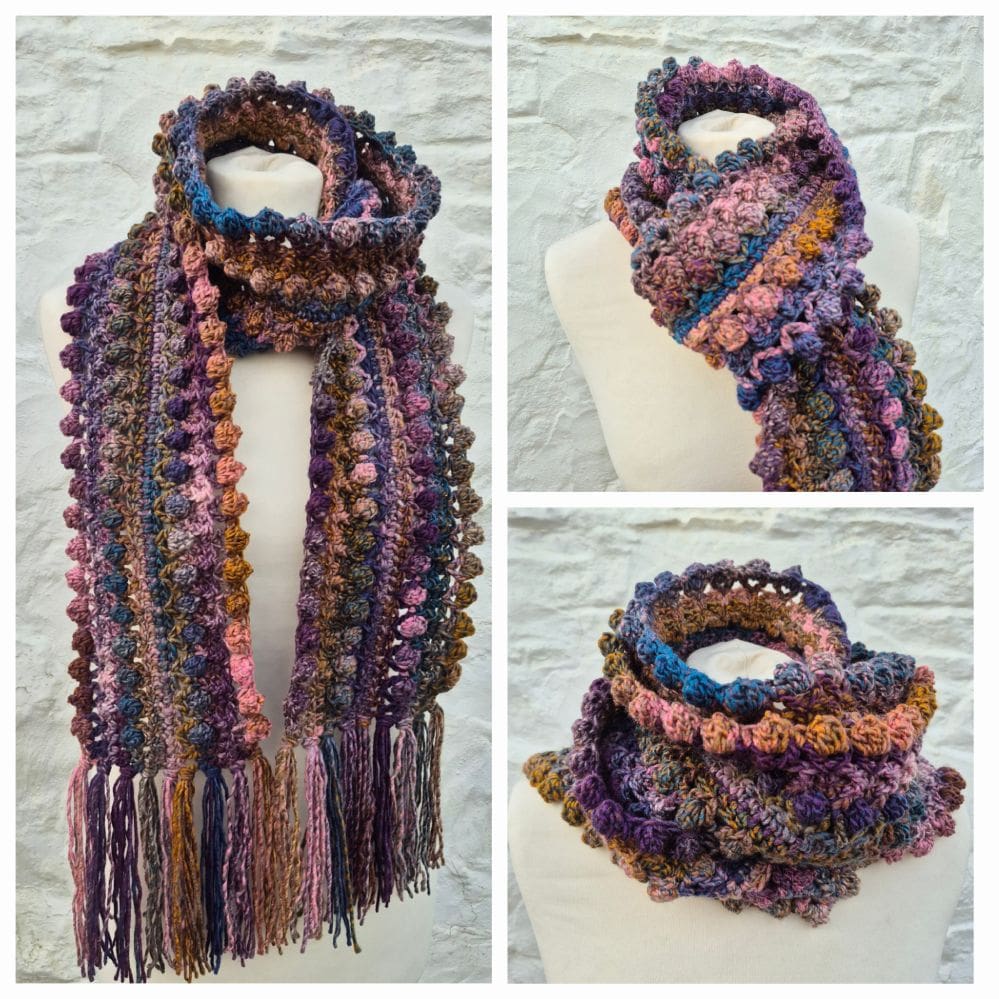 crocheted scarf rustic dusky colours