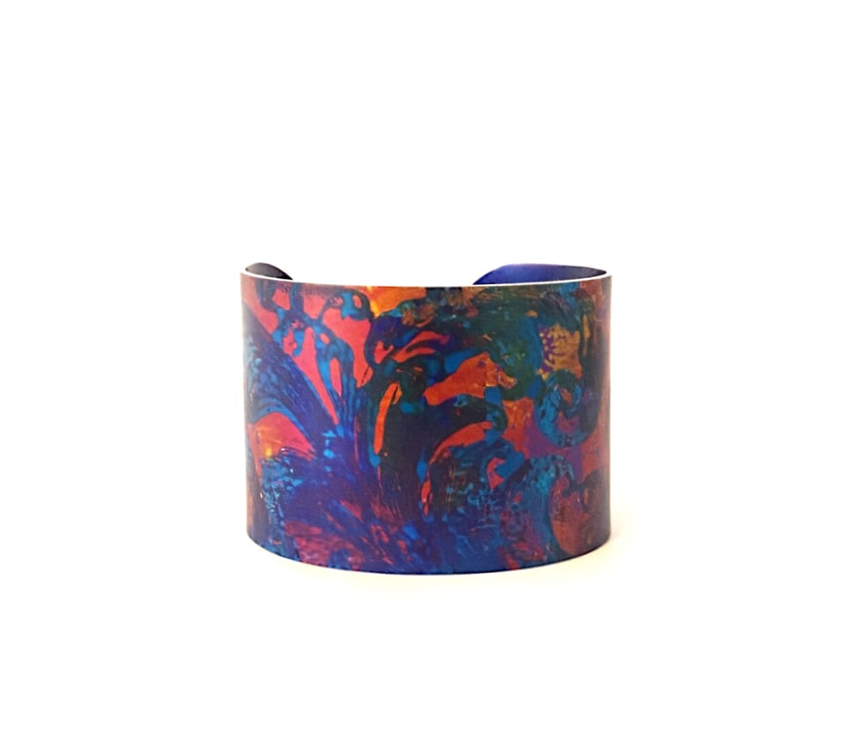 Sunset - handmade abstract wide anodised aluminium cuff bangle - Image 3