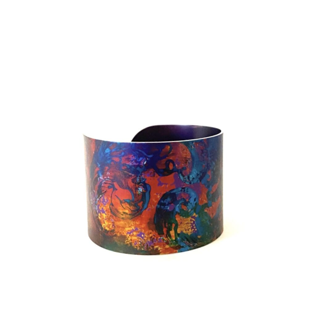 Sunset - handmade abstract wide anodised aluminium cuff bangle - Image 4