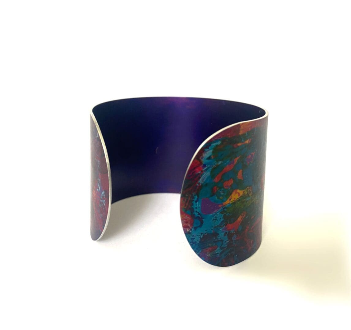 Sunset - handmade abstract wide anodised aluminium cuff bangle - Image 6