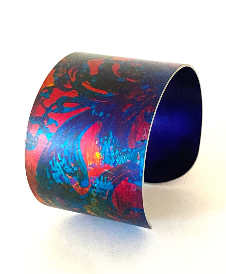 Sunset - handmade abstract wide anodised aluminium cuff bangle