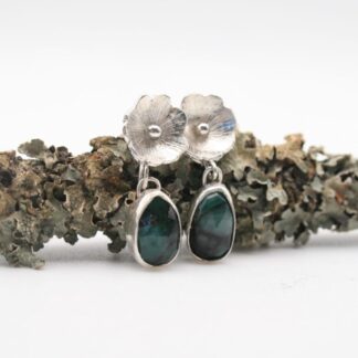 Handmade emerald and silver flower earrings