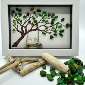 Seaglass Birds Tree Swing Art: Northumberland Beach Finds, Coastal Decor