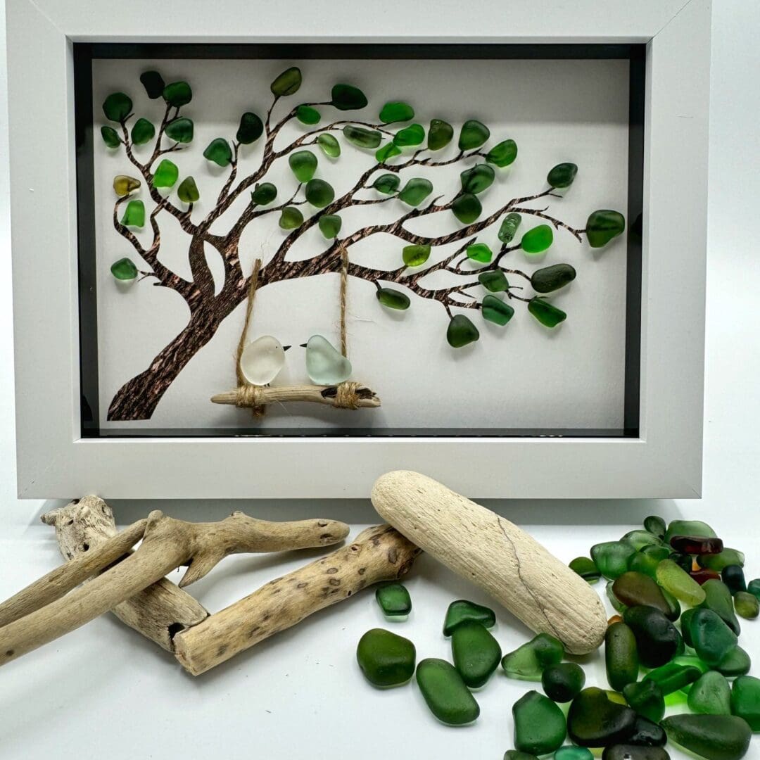 Seaglass Birds Tree Swing Art: Northumberland Beach Finds, Coastal Decor