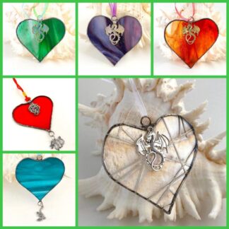 Stained glass dragon hearts in various colours