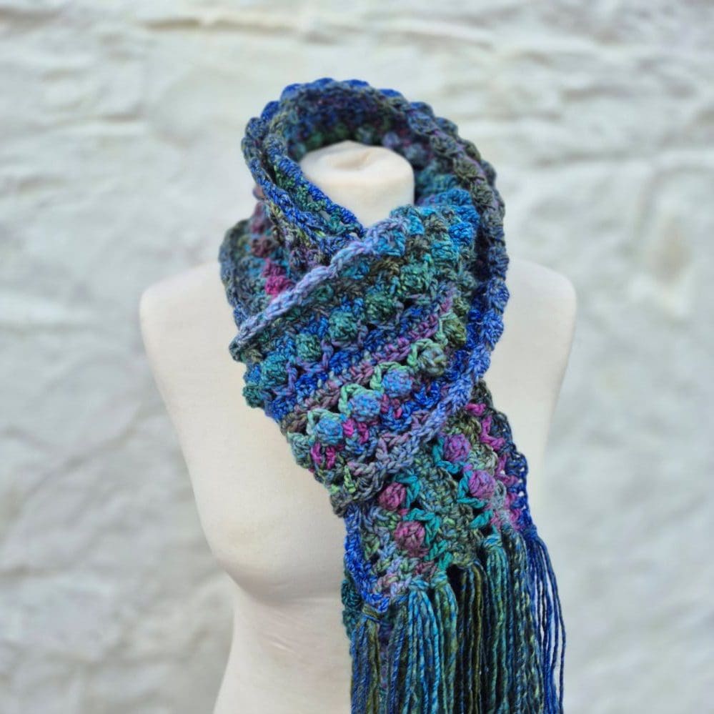 midnight sapphire crocheted scarf