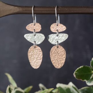 Copper Silver Earrings - Mixed Metal Dangle Drop Earrings, Handmade Minimalist Jewellery