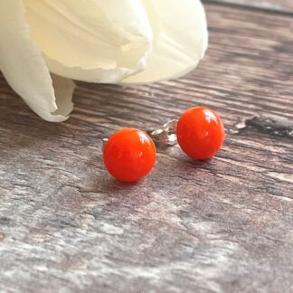 Small Handmade fused glass stud earrings on sterling silver backs