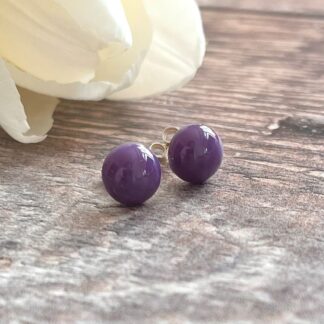 Purple fused glass stud earrings on sterling silver backs