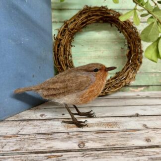 Handmade Felted Robin — British Wool Bird Sculpture