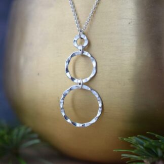 3 hoop necklace handmade in sterling silver with hammered texture