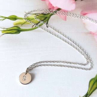 9mm silver disc necklace handstamped with initial of choice