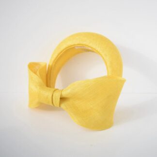 yellow fascinator headband with oversized bow for weddings, race day, ascot and special occasions