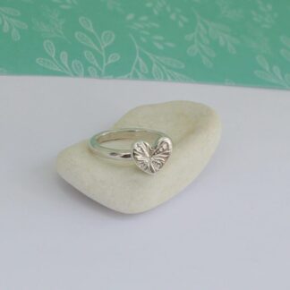 Handmade eco silver ring with patterned heart