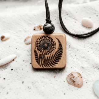 Wooden Engraved Dandelion Pendant Necklace