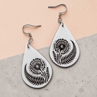 Laser Engraved Wooden Dandelion Earrings