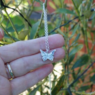 Handmade recycled silver butterfly pendant necklace