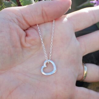 Handmade silver floating heart pendant necklace