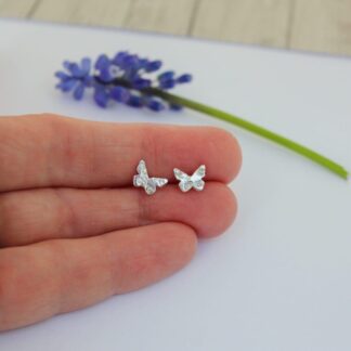Handmade silver butterfly ear studs