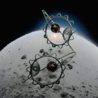 Artemis sterling silver round earrings with Murano glass moon