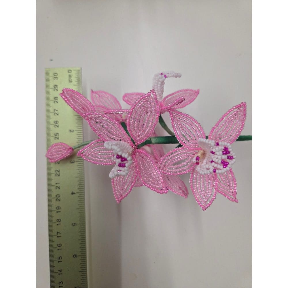 Photo of a french beaded orchid showing approx width of 4 inches
