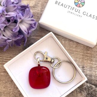 Bright red translucent fused glass keyring
