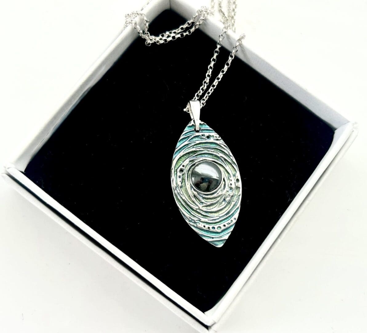 Hand Painted Silver Pendant Hematite Stone - Image 2