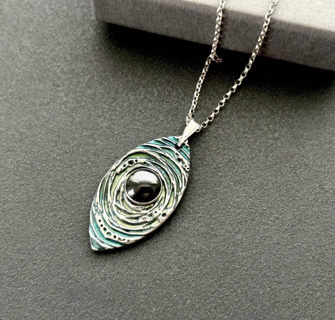 Hand Painted Silver Pendant Hematite Stone - Image 6